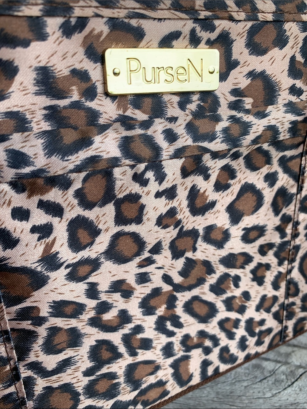 PurseN Leopard Print Cosmetic Organizer in Brown and Black with Gold Accents - Picture 2 of 14